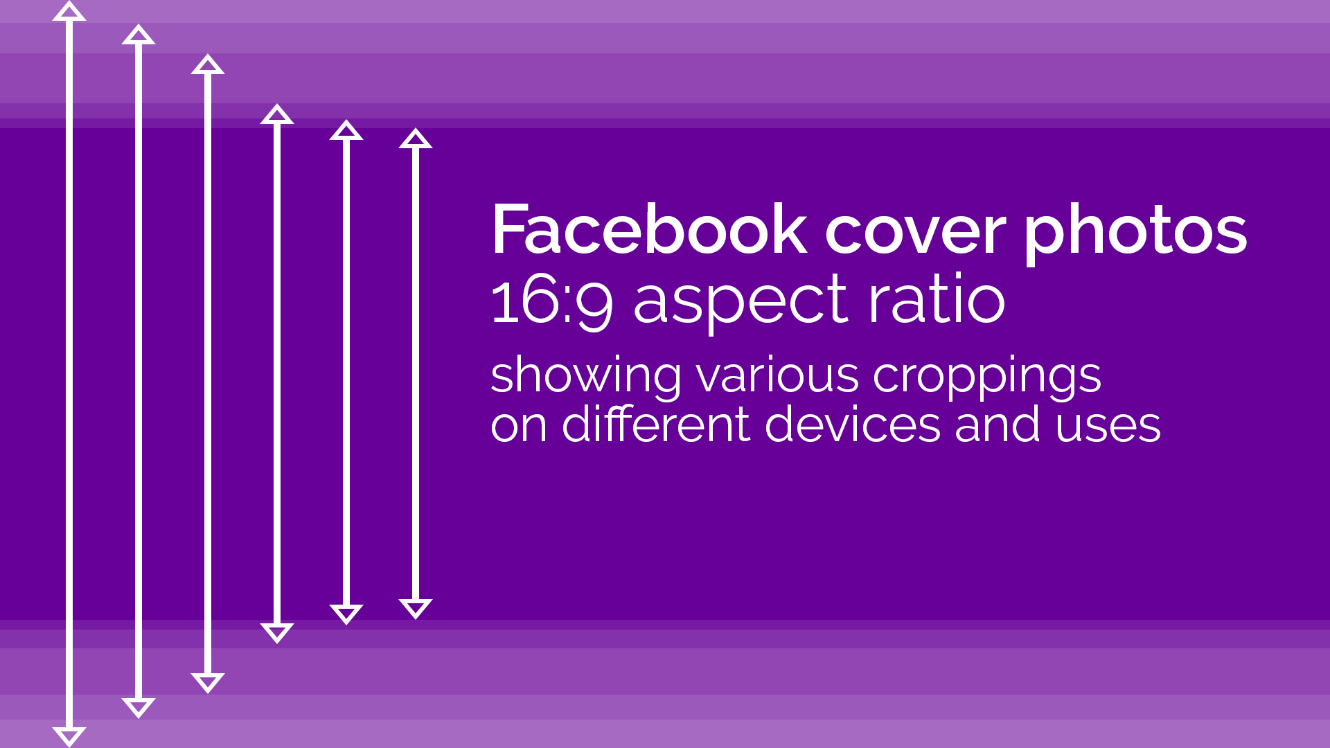 Facebook cover photos in 16:9 aspect ratio showing various croppings on different devices and uses.