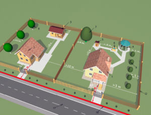 Эскиз с указанием правильного расстояния между домами на соседних участках