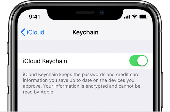 iPhone showing iCloud Keychain turned on